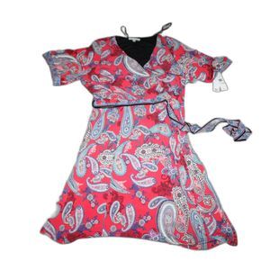 BOHO Chic Womens Wrap Dress Size 20W Red Paisley Print Studio One